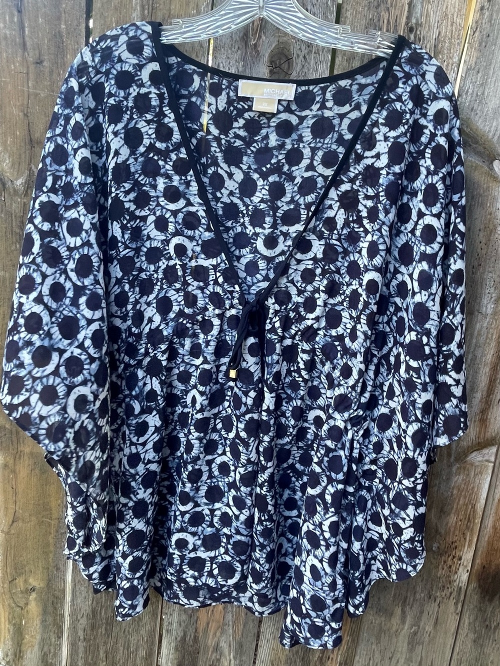 Michael Kors Navy & White Printed V-Neck Swimwear Cover Up Blouse Sz. 2X